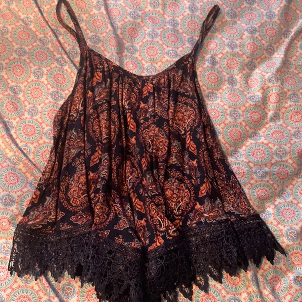 Blue red and white flowy crop top